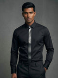 Sabhyashree Black Tailored Evening Shirt with Faux-Tie Black Detail