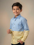 Sabhyashree Boys Light Blue and Yellow Color-Blocked Cotton Casual Shirt SS-KS-9003