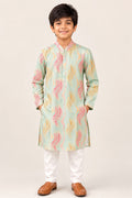 Sabhyashree Boys Mint Green Leheriya Print Silk Kurta with Mirror Work Detailing SS-KK-7003