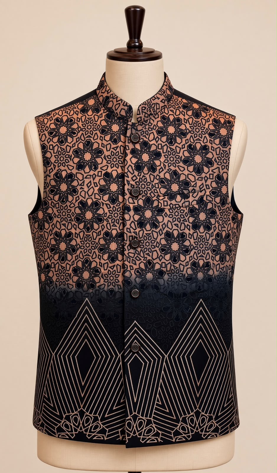 Sabhyashree Men Black & Rust Silk Nehru Jacket with Dual-Tone Floral & Geometric Embroidery SS-BD-1001
