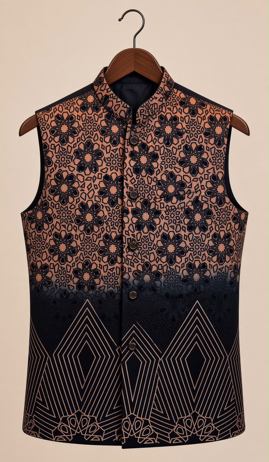 Sabhyashree Men Black & Rust Silk Nehru Jacket with Dual-Tone Floral & Geometric Embroidery SS-BD-1001