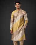 Sabhyashree Men Champagne Gold & Silver Striped Tissue Silk Kurta with Mandarin Collar SS-AK-2010
