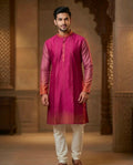Sabhyashree Men Magenta & Rust Dual-Tone Silk Kurta with Vertical Zari Stripes SS-AK-2015