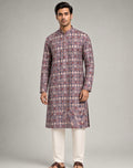 Sabhyashree Men Mauve Geometric Printed Cotton Kurta with Mandarin Collar SS-AK-2007