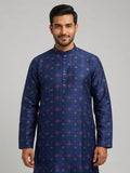 Sabhyashree Men Navy Blue Cotton Straight Kurta with Geometric Booti Print SS-AK-2017
