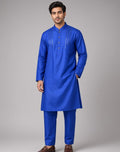 Sabhyashree Men Royal Blue Cotton Straight Kurta with Strip Chest Detailing SS-AK-2020