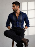 Sabhyashree Men's Navy Blue Cotton Shirt with Vertical Striped Panel