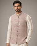 Sabhyashree Men's Peach Silk Mirror Work Bandi Jacket SS-BD-1019