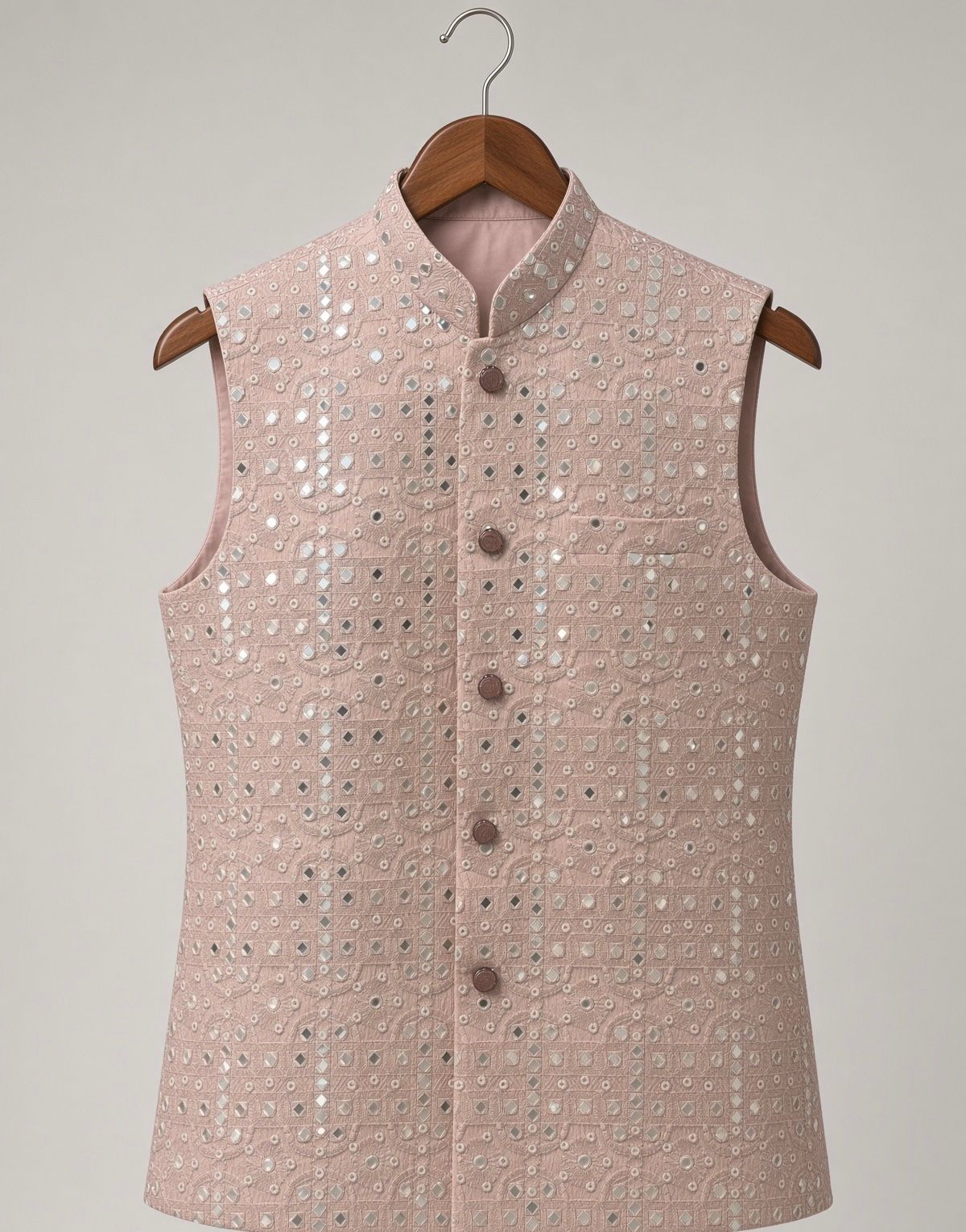 Sabhyashree Men's Peach Silk Mirror Work Bandi Jacket SS-BD-1019