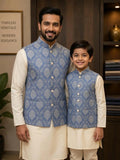 Sabhyashree Powder Blue Silk Nehru Jacket with Woven Motif Embroidery