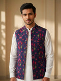 Sabhyashree Men Navy Blue Printed Nehru Jacket